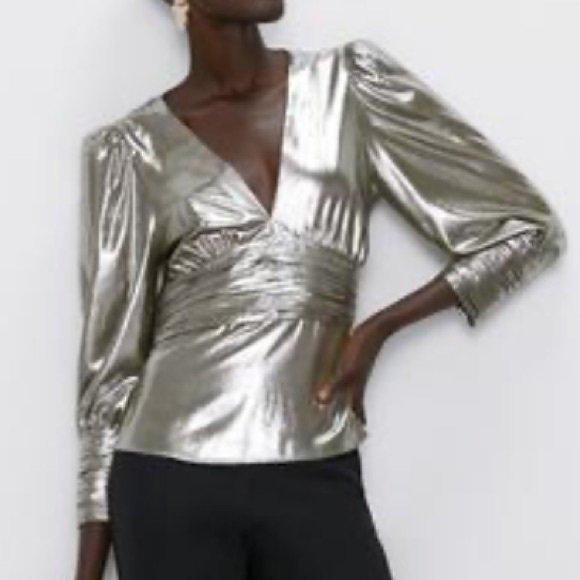 Zara Silver Metallic Blouse - Picture 1 of 7